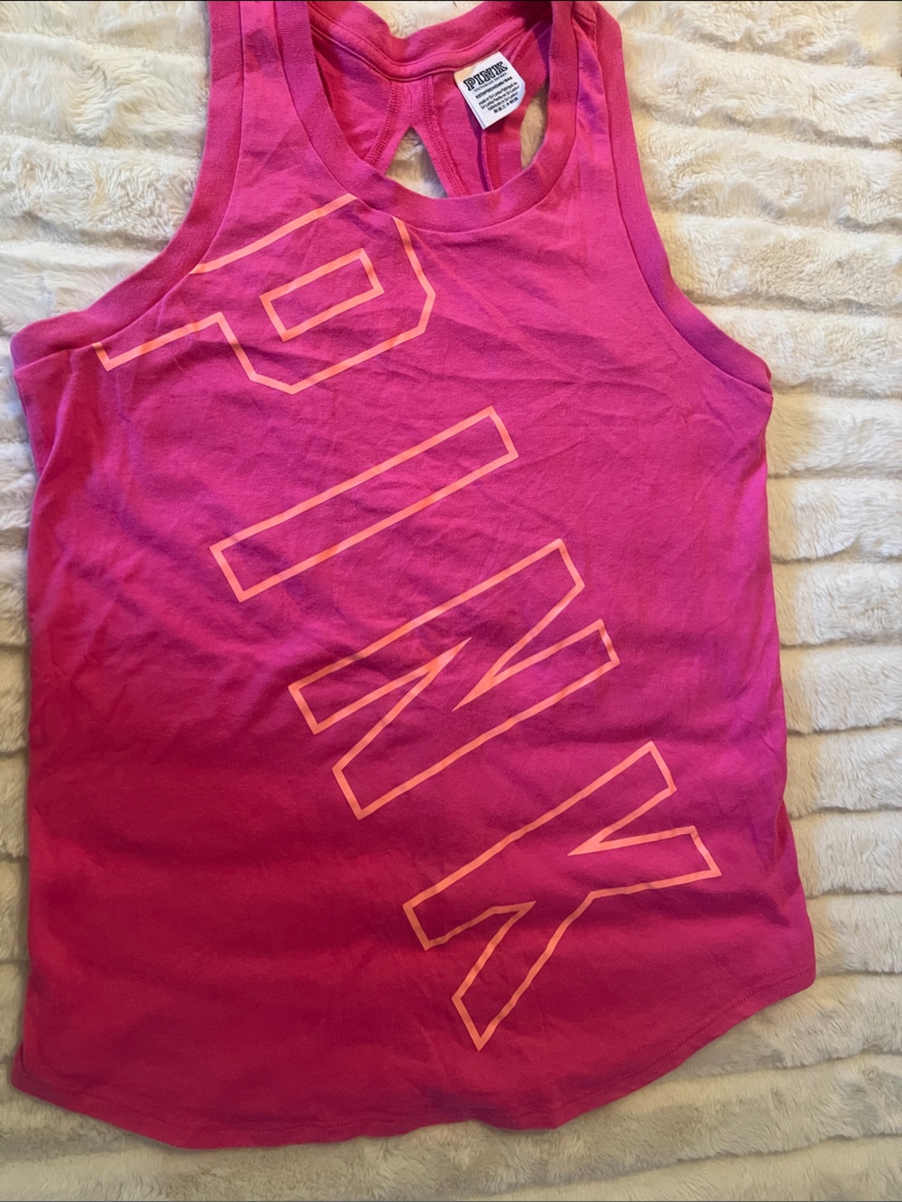 PINK Victoria's Secret Bright Pink Logo Racerback Tank